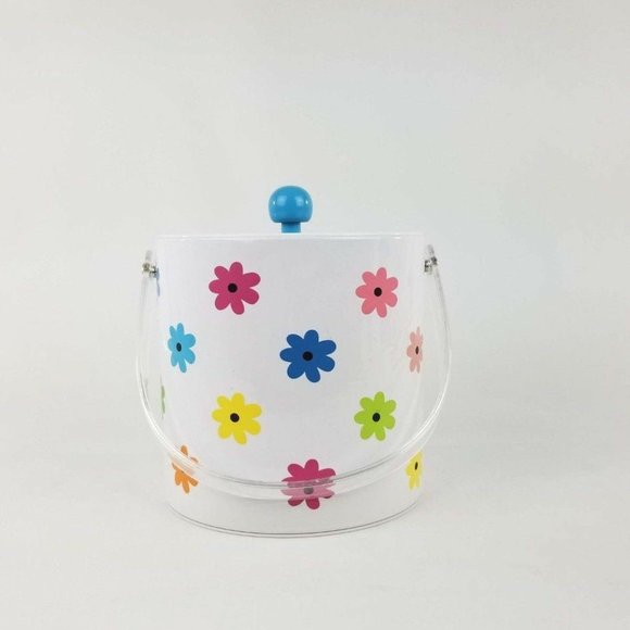 Retro Bar Ice Bucket White Multicolor Daisy Floral - Picture 1 of 12